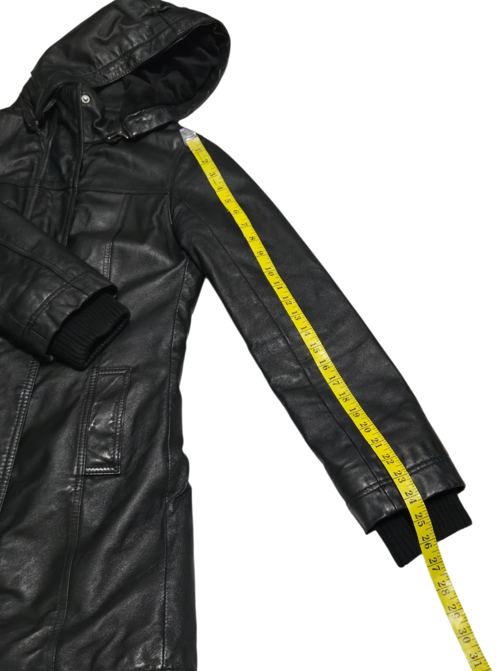 Danier Genuine Leather Hooded Coat Thermolite Insulated Black Mid-Length XXS - Picture 10 of 14